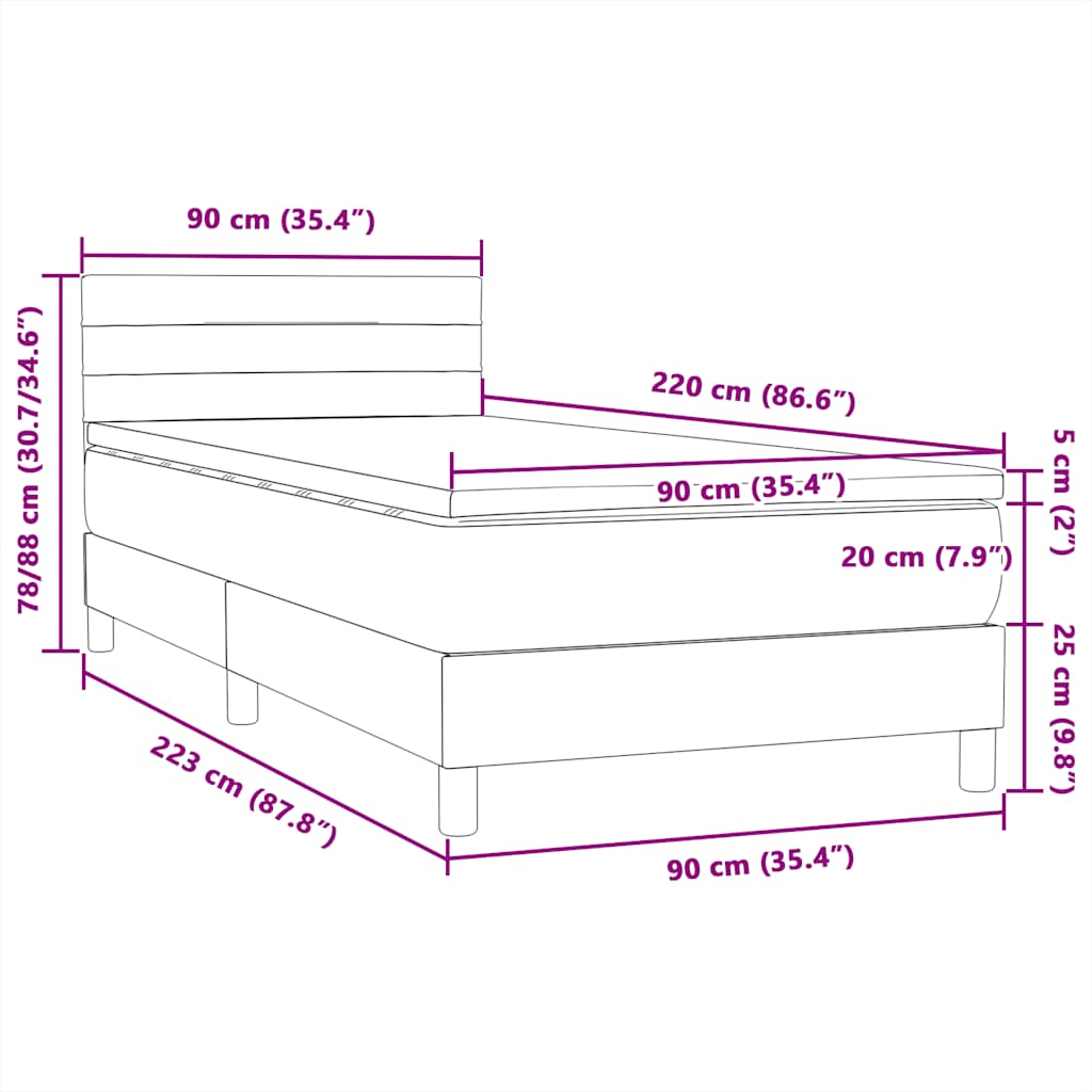 vidaXL Boxspringbett mit Matratze Schwarz 90x220 cm Samt