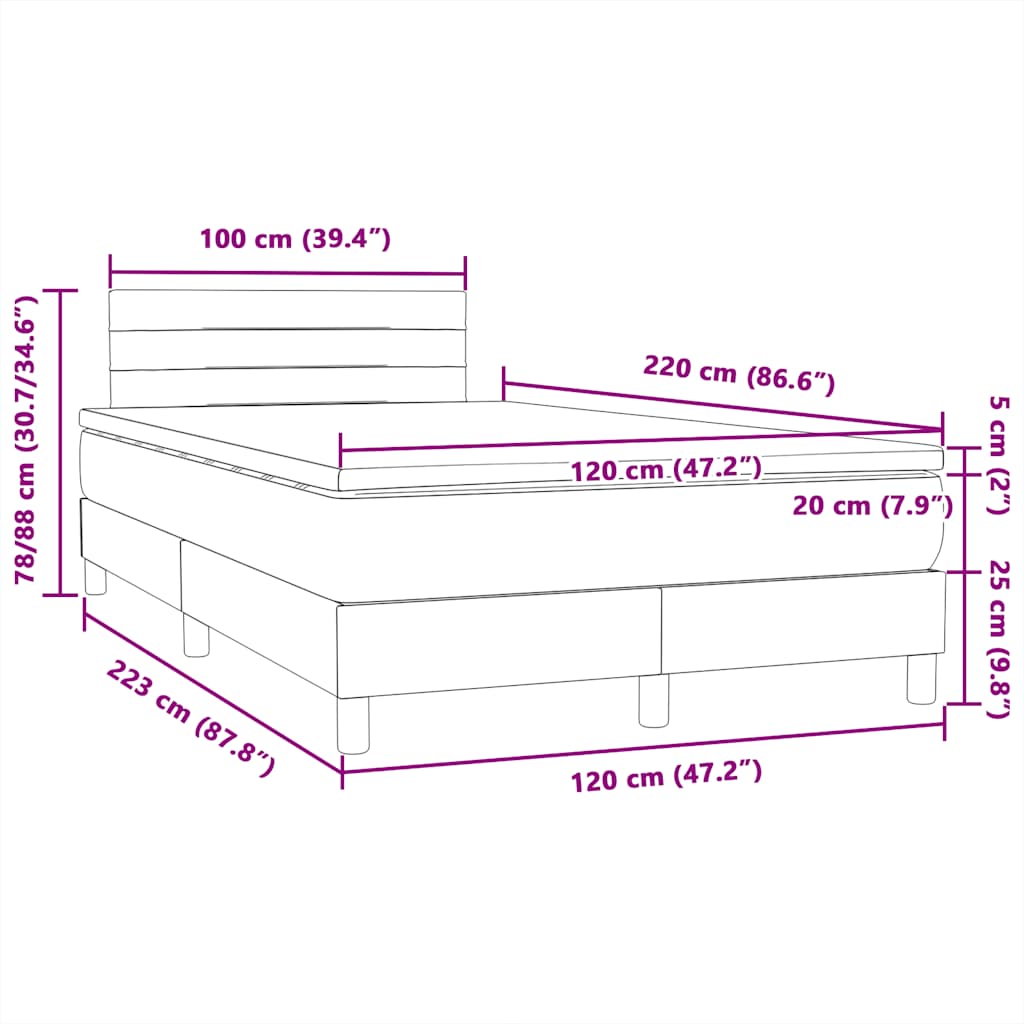 vidaXL Boxspringbett mit Matratze Hellgrau 120x220 cm Samt