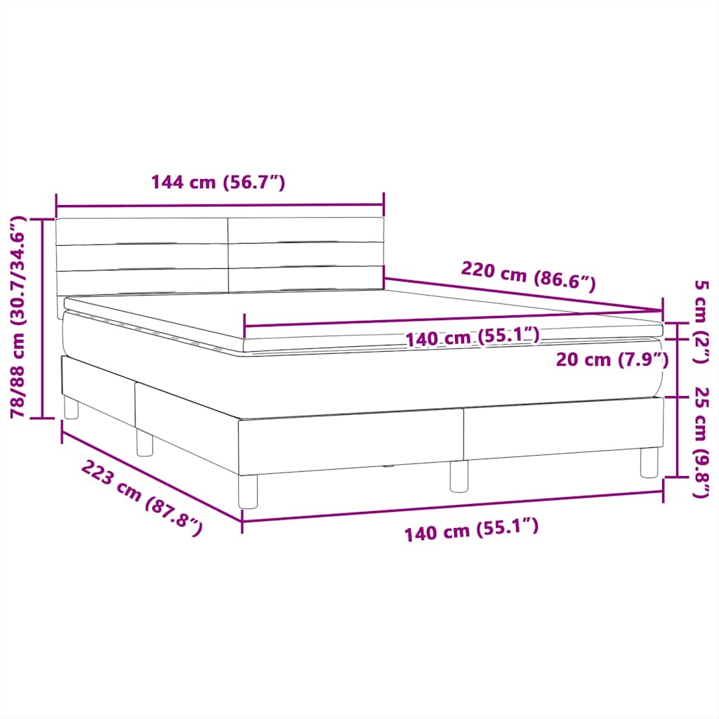 vidaXL Lit tapissier avec matelas Gris clair 140x220 cm Velours
