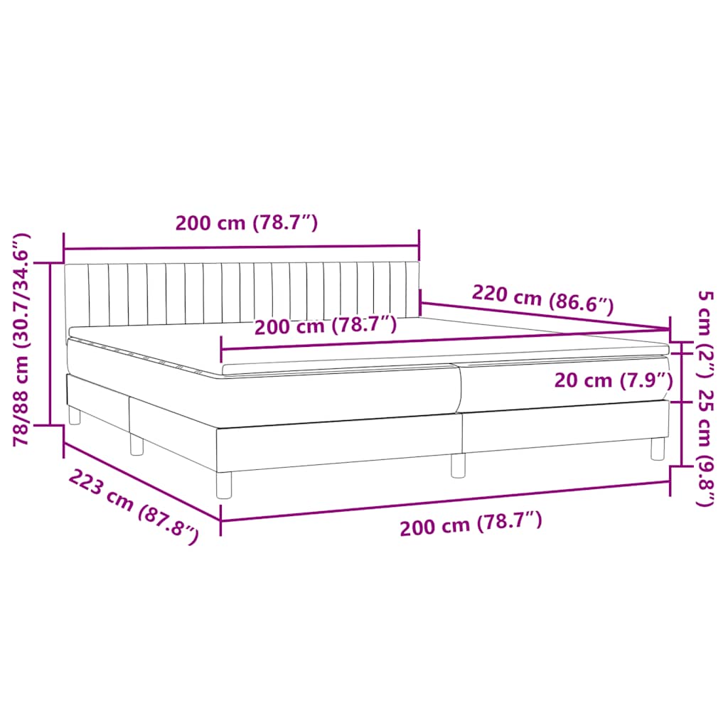 vidaXL Boxspringbett mit Matratze Hellgrau 200x220 cm Samt