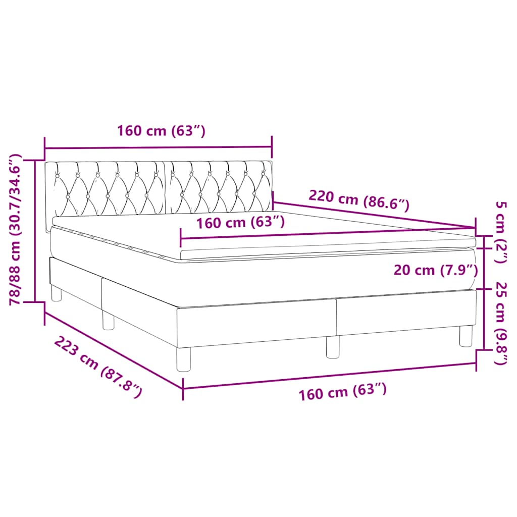 vidaXL Boxspringbett mit Matratze Schwarz 160x220 cm Samt