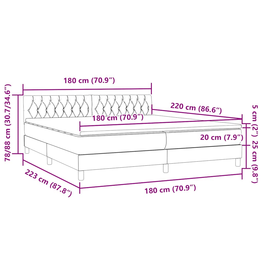 vidaXL Boxspringbett mit Matratze Dunkelblau 180x220 cm Samt