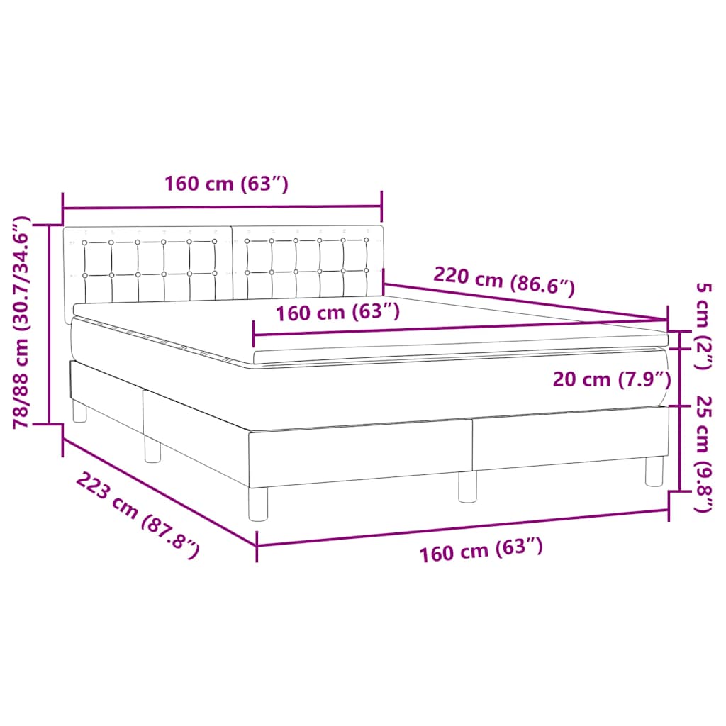 vidaXL Lit tapissier avec matelas Gris foncé 160x220 cm Velours