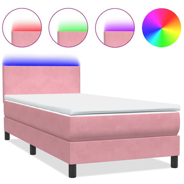 vidaXL Boxspringbett mit Matratze & LED Rosa 80x210 cm Samt