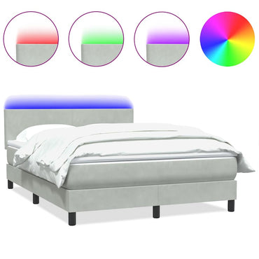 vidaXL Boxspringbett mit Matratze & LED Hellgrau 160x220 cm Samt