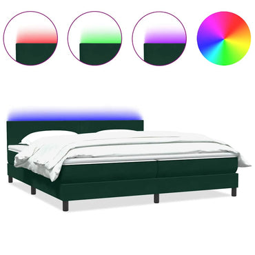 vidaXL Boxspringbett mit Matratze & LED Dunkelgrün 180x220 cm Samt