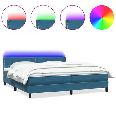 vidaXL Boxspringbett mit Matratze & LED Dunkelblau 180x220 cm Samt
