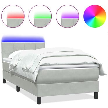 vidaXL Boxspringbett mit Matratze & LED Hellgrau 80x210 cm Samt