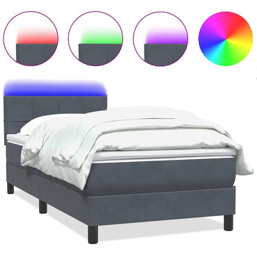 vidaXL Lit boxspring avec matelas et LED Gris foncé 80x210 cm Velours