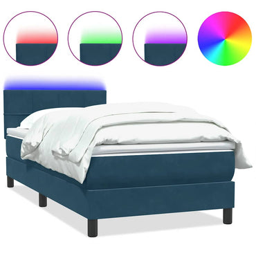 vidaXL Boxspringbett mit Matratze & LED Dunkelblau 80x210 cm Samt
