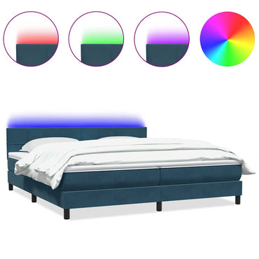 vidaXL Boxspringbett mit Matratze & LED Dunkelblau 180x220 cm Samt