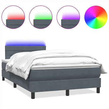 vidaXL Boxspringbett mit Matratze & LED Dunkelgrau 120x210 cm Samt