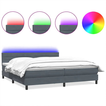 vidaXL Boxspringbett mit Matratze & LED Dunkelgrau 180x220 cm Samt