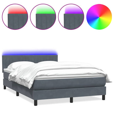 vidaXL Boxspringbett mit Matratze & LED Dunkelgrau 140x210 cm Samt