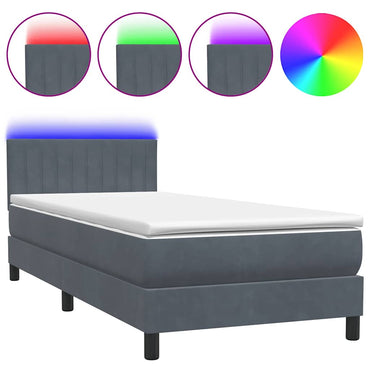 vidaXL Boxspringbett mit Matratze & LED Dunkelgrau 100x220 cm Samt