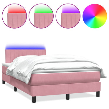 vidaXL Boxspringbett mit Matratze & LED Rosa 120x220 cm Samt