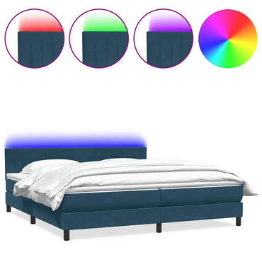 vidaXL Boxspringbett mit Matratze & LED Dunkelblau 200x220 cm Samt