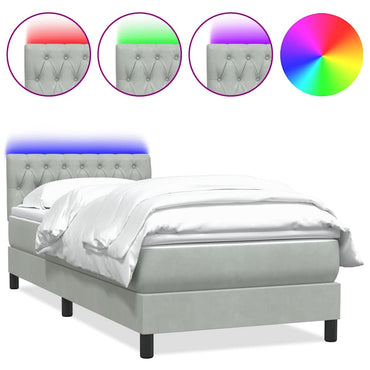 vidaXL Boxspringbett mit Matratze & LED Hellgrau 100x210 cm Samt