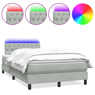 vidaXL Boxspringbett mit Matratze & LED Hellgrau 120x210 cm Samt