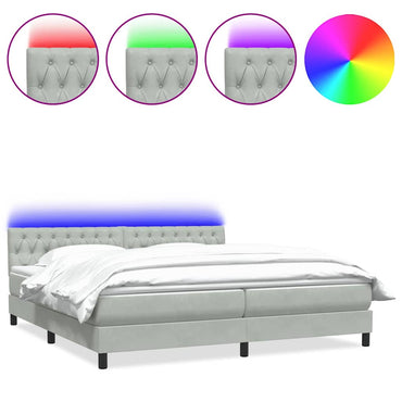 vidaXL Boxspringbett mit Matratze & LED Hellgrau 180x210 cm Samt