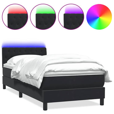 vidaXL Boxspringbett mit Matratze & LED Schwarz 90x220 cm Samt