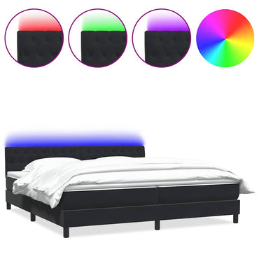 vidaXL Boxspringbett mit Matratze & LED Schwarz 180x220 cm Samt