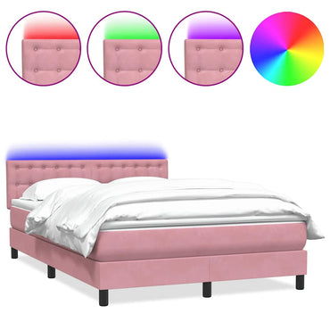 vidaXL Boxspringbett mit Matratze & LED Rosa 140x210 cm Samt