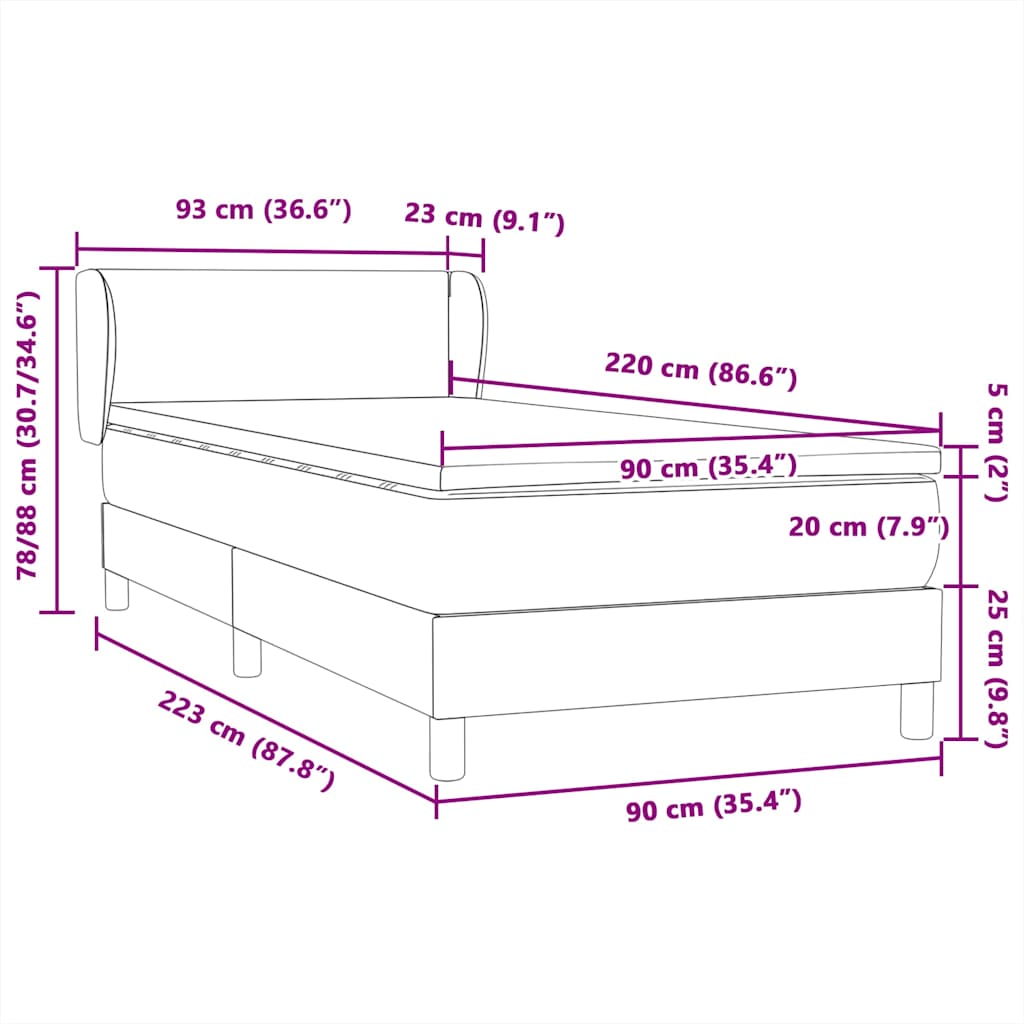 vidaXL Boxspringbett mit Matratze Schwarz 90x220 cm Samt