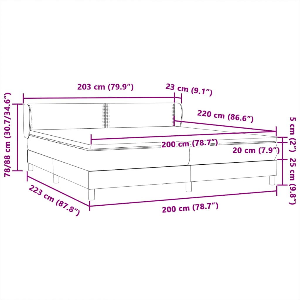 vidaXL Boxspringbett mit Matratzen Schwarz 200x220 cm Samt