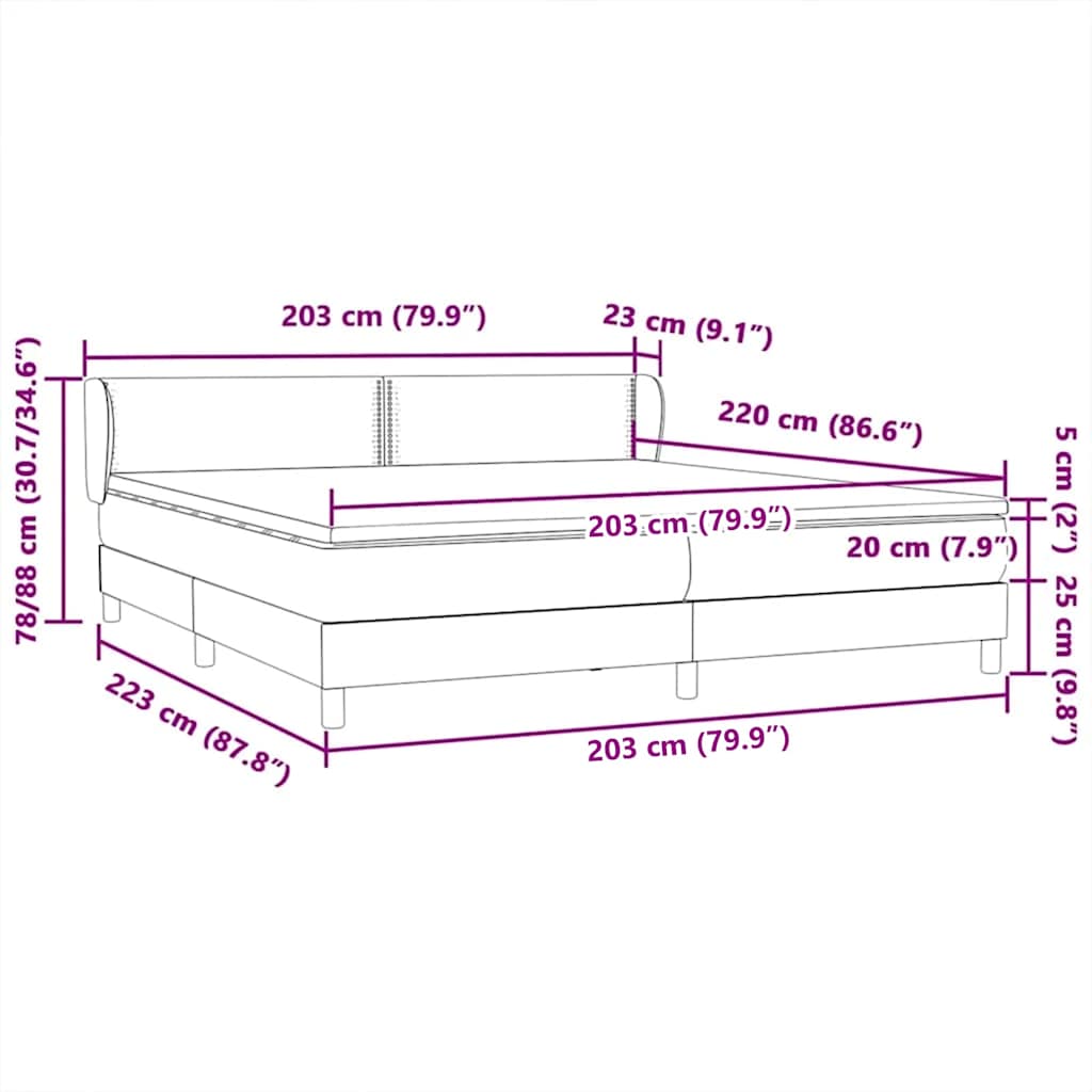vidaXL Boxspringbett mit Matratzen Dunkelblau 200x220 cm Samt