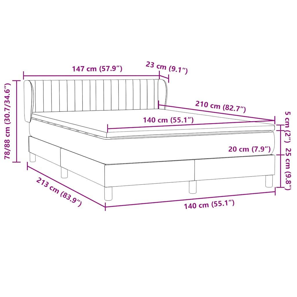 vidaXL Boxspringbett mit Matratze Schwarz 140x210 cm Samt