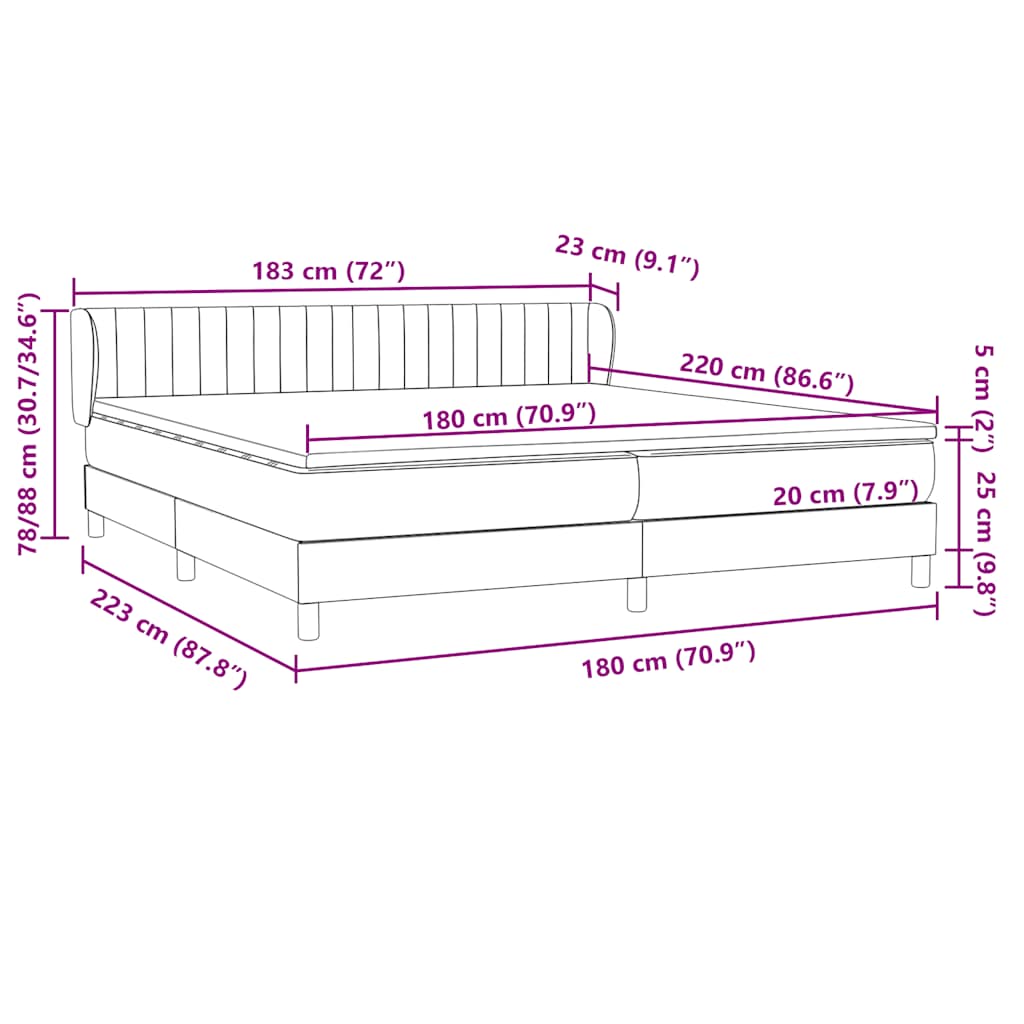 vidaXL Lit boxspring avec matelas bleu foncé 180x220 cm velours