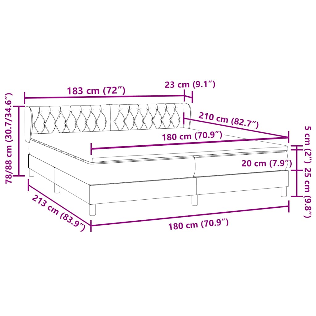 vidaXL Lit boxspring avec matelas Noir 180x210 cm Velours
