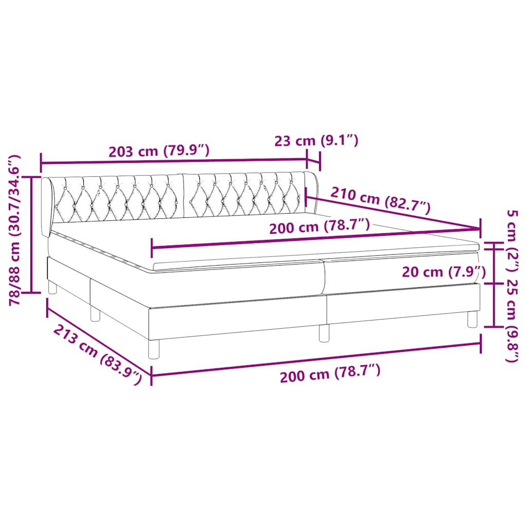 vidaXL Boxspringbett mit Matratzen Hellgrau 200x210 cm Samt