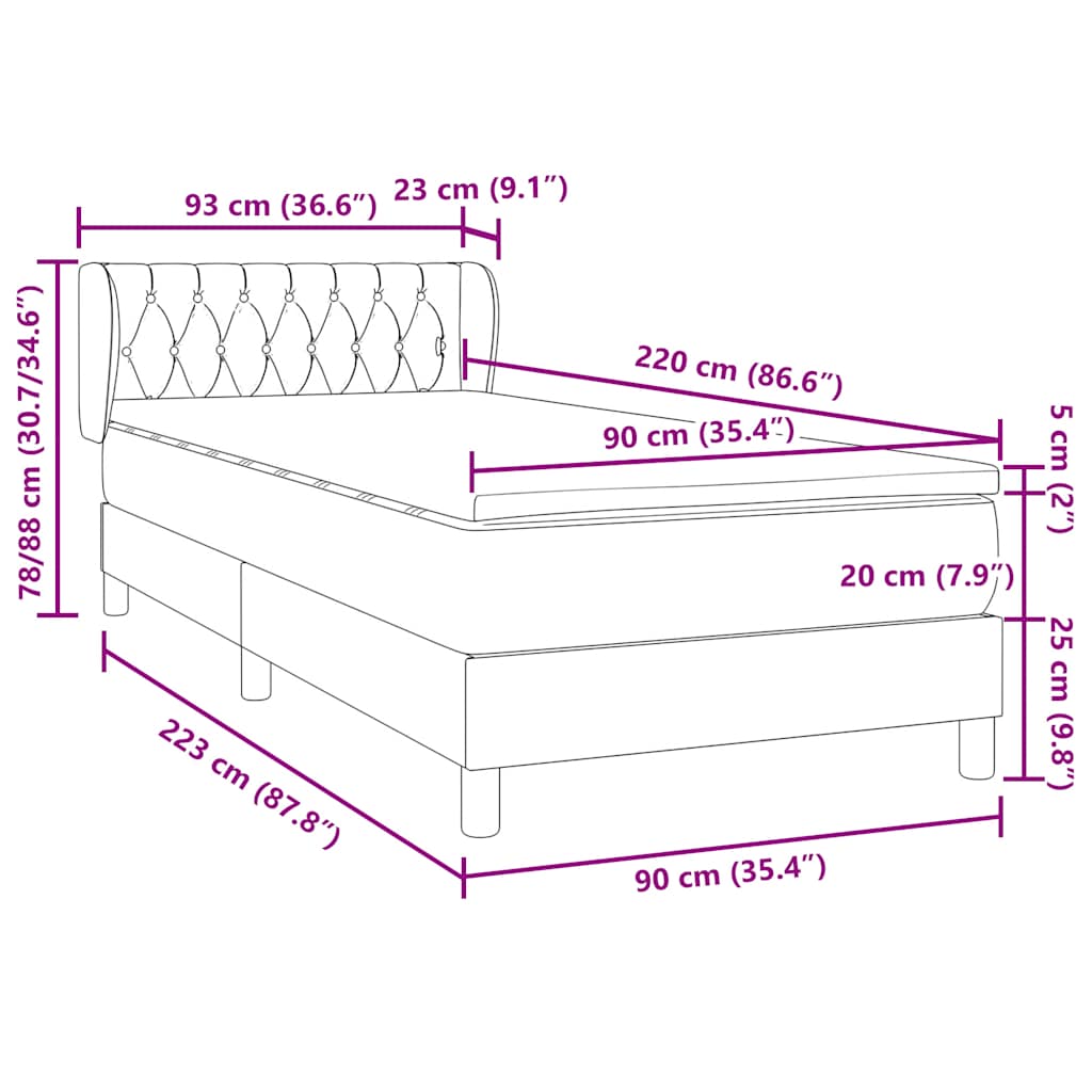 vidaXL Boxspringbett mit Matratze Rosa 90x220 cm Samt