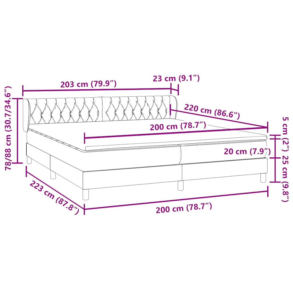vidaXL Lit tapissier avec matelas Gris clair 200x220 cm Velours