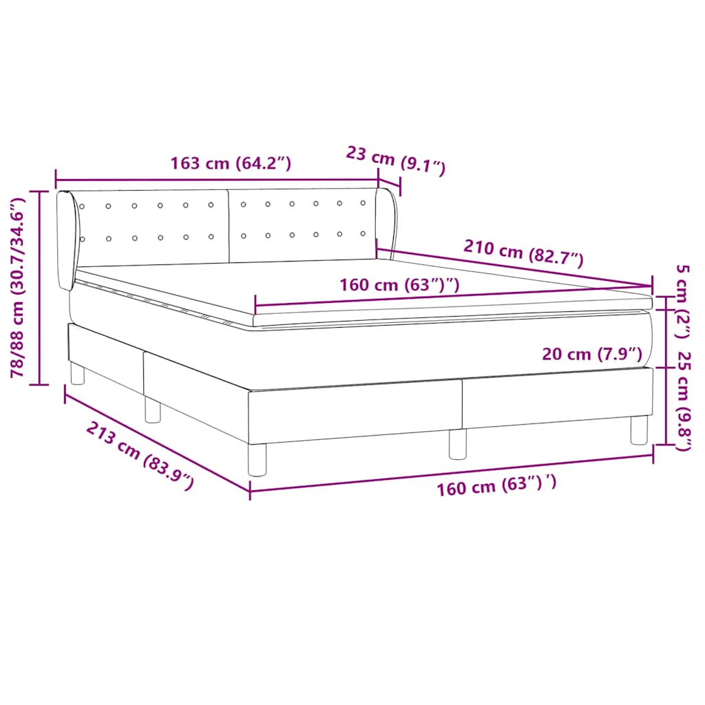 vidaXL Lit tapissier avec matelas Gris clair 160x210 cm Velours
