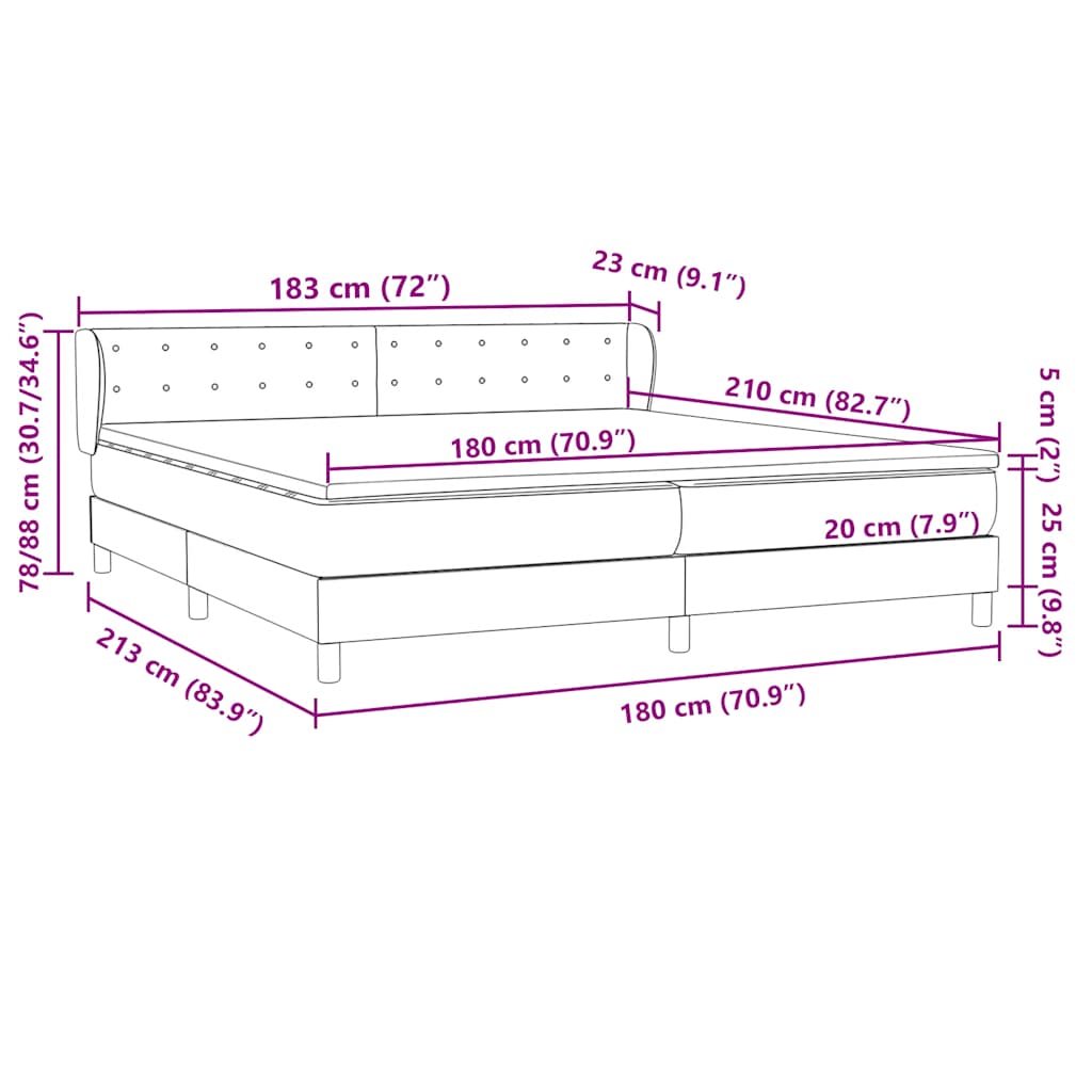 vidaXL Boxspringbett mit Matratzen Hellgrau 180x210 cm Samt