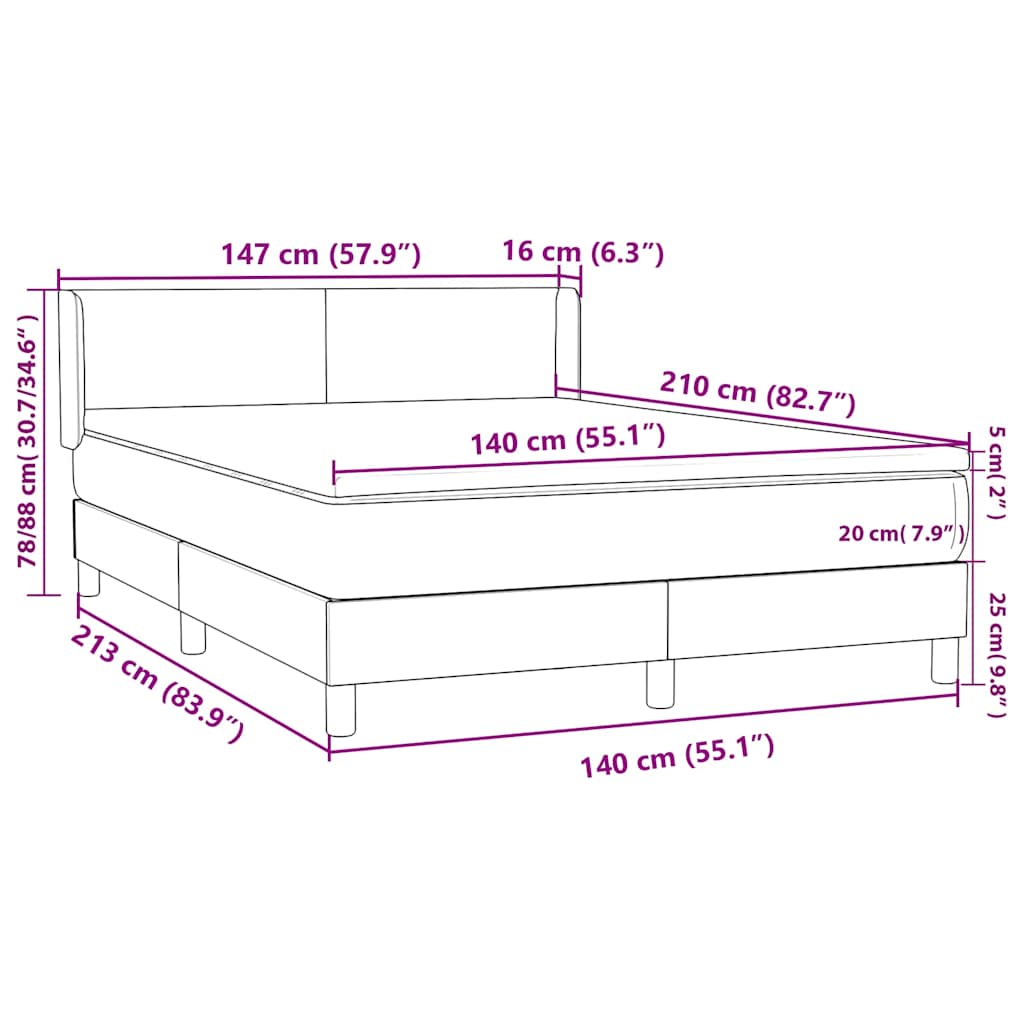 vidaXL Lit boxspring avec matelas bleu foncé 140x210 cm velours