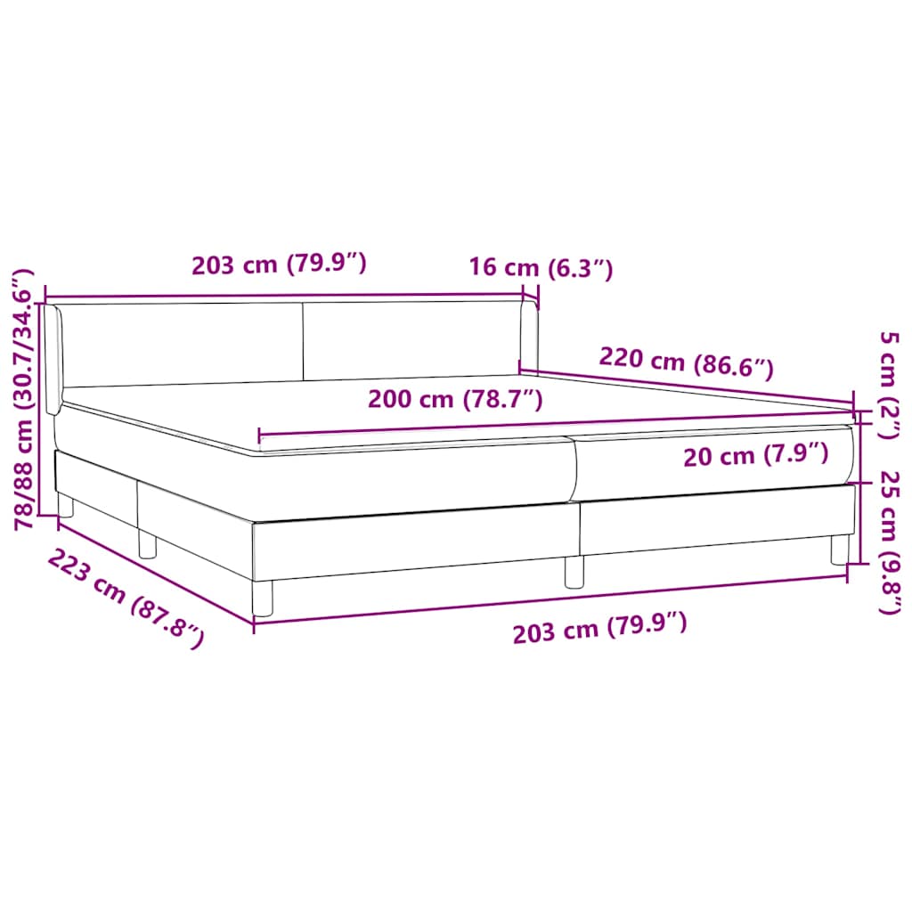 vidaXL Boxspringbett mit Matratze Dunkelblau 200x220 cm Samt