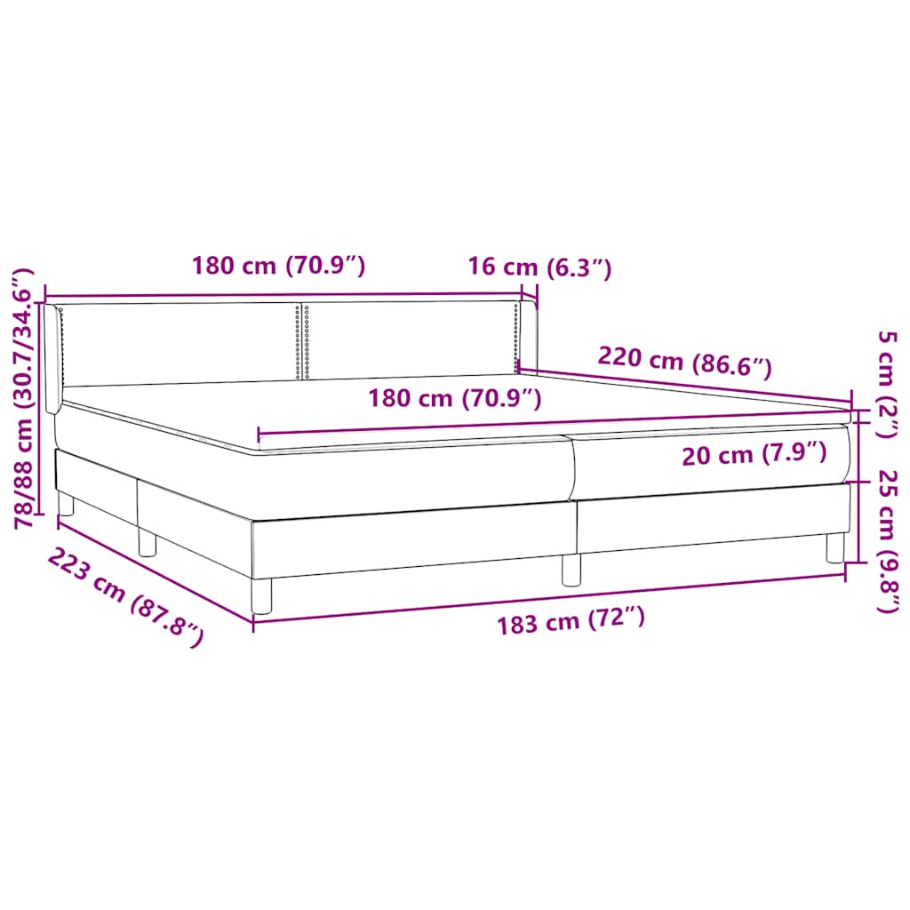 vidaXL Boxspringbett mit Matratze Dunkelblau 180x220 cm Samt