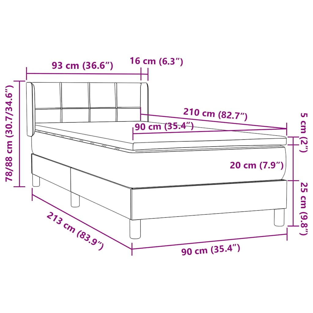 vidaXL Boxspringbett mit Matratze Hellgrau 90x210 cm Samt