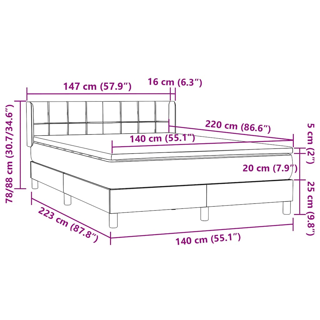 vidaXL Lit coffre avec matelas velours noir 140x220 cm