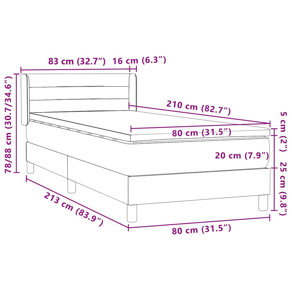 vidaXL Boxspringbett mit Matratze Dunkelblau 80x210 cm Samt
