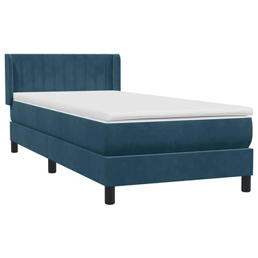 vidaXL Lit coffre avec matelas Bleu foncé 90x220 cm Velours