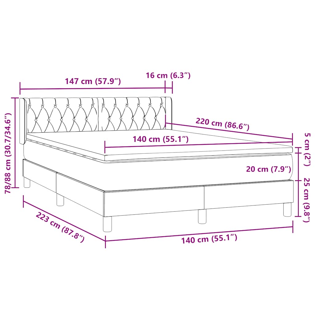 vidaXL Lit tapissier avec matelas rose 140x220 cm velours