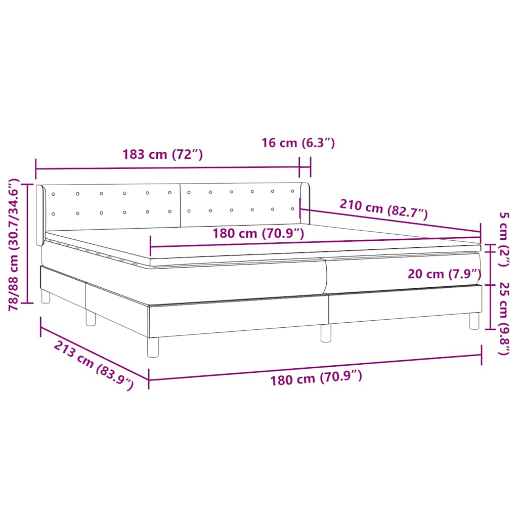 vidaXL Boxspringbett mit Matratze Hellgrau 180x210 cm Samt