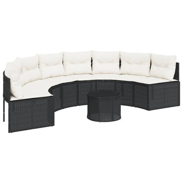 vidaXL Canapé de jardin avec table et coussins semi-circulaire noir résine tressée