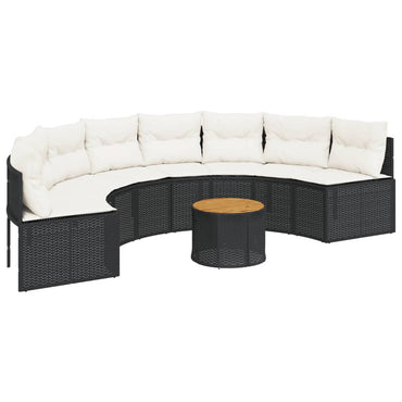 vidaXL Canapé de jardin avec table et coussins semi-circulaire noir résine tressée