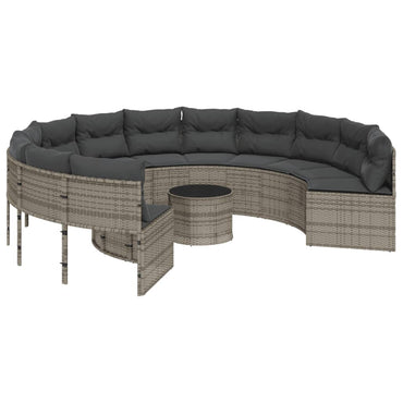 vidaXL Salon de jardin avec table et coussins Rond Gris Résine tressée
